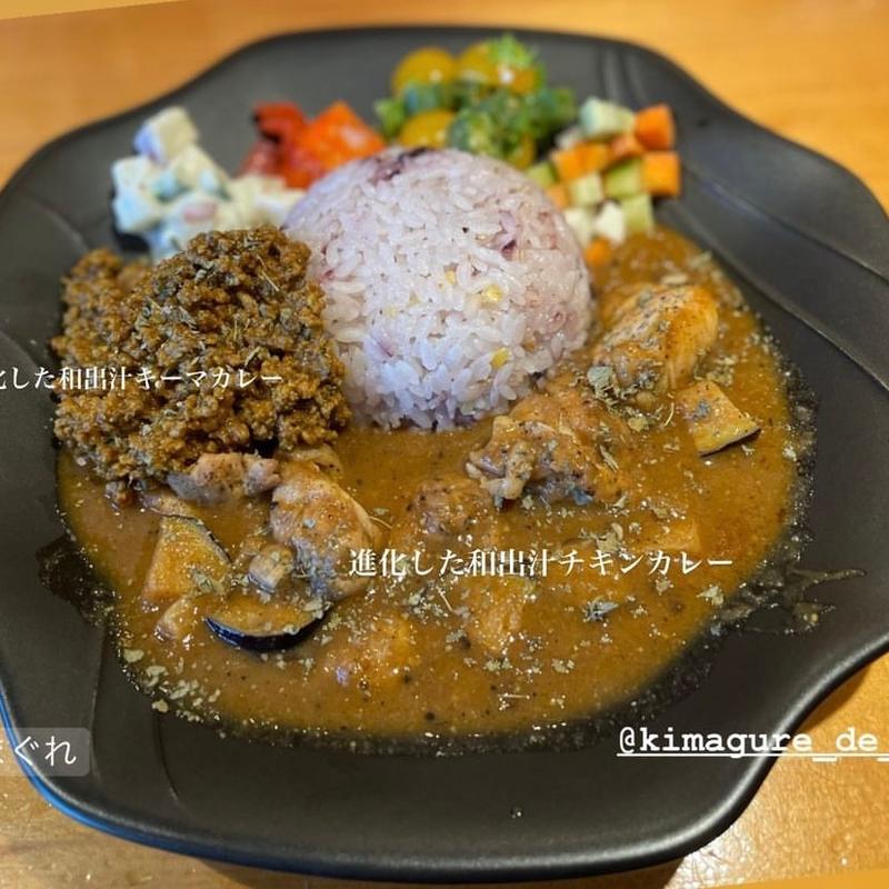 和出汁チキンと和出汁キーマのあいがけプレート(気まぐれ )