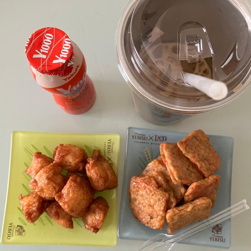 ヤクルト1000  セブンカフェラテLおつまみ  紅生姜天玉ねぎ天(セブン-イレブン 浜松高丘東２丁目店)