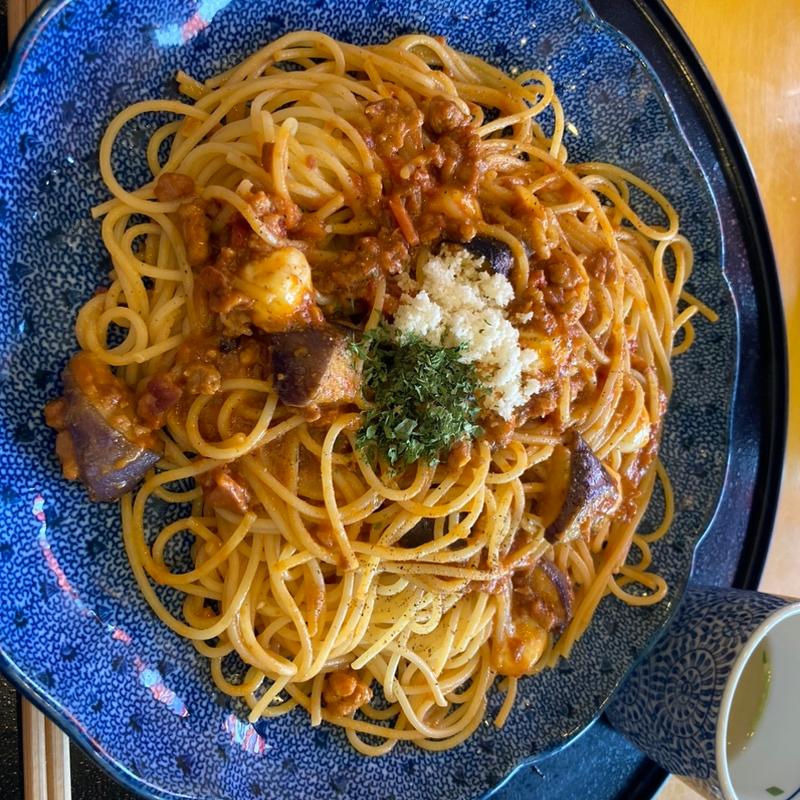 なすとモッツァレラチーズのミートクリームソース(洋麺屋五右衛門 緑区池上台店)