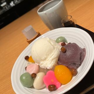 麩あんみつ 豆乳アイスのせ(カフェ 加賀麩不室屋)