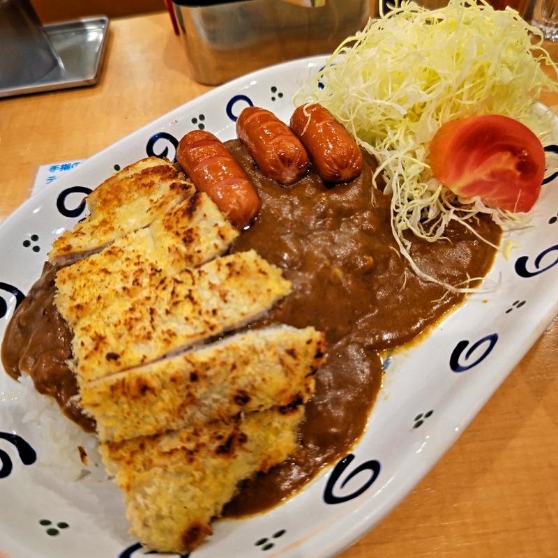 豚肉のパン粉焼き&ソーセージカレー(スタミナカレーの店 バーグ 吉野町店)