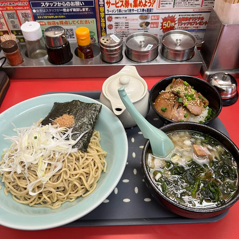 和節とんこつ醤油つけ麺ほうれん草セット(ラーメン山岡家 越谷レイクタウン店)