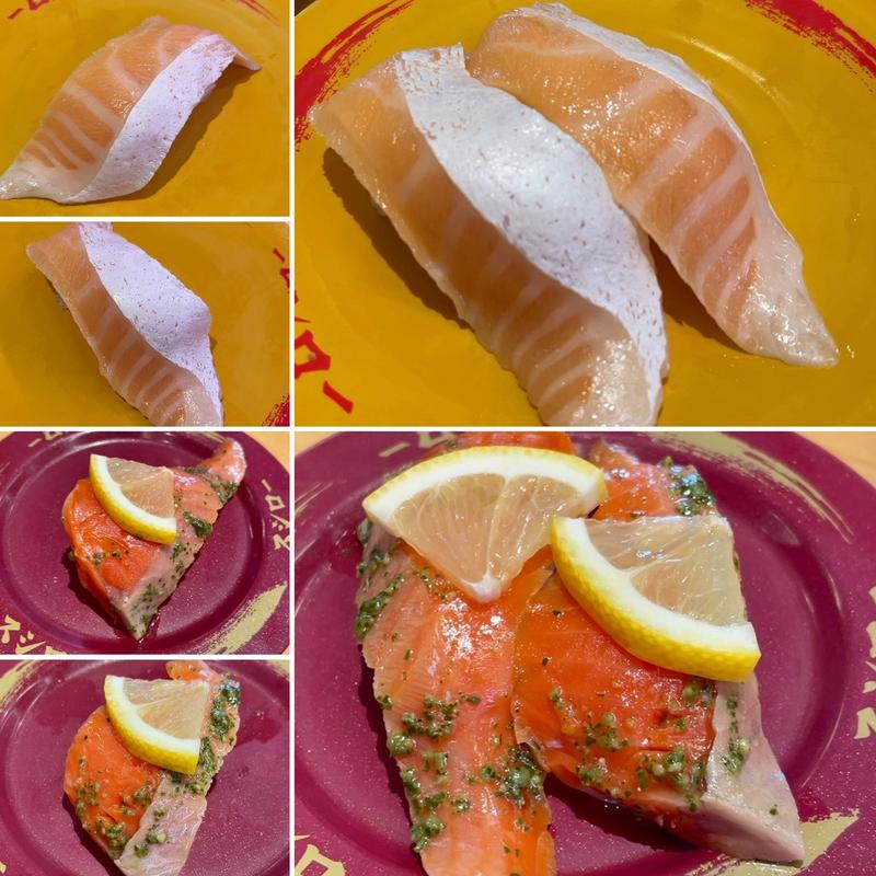 天然サーモンバジルレモン、ジャンボとろサーモン(スシロー 八千代高津店)