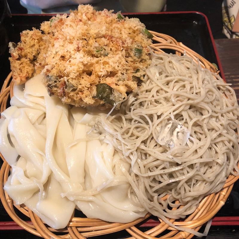 蕎麦　ヒモカワ　かき揚げセット(亀六そば店 )