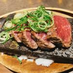 ステーキ&豚の角煮ランチセット(炙り肉寿司 梅田 コマツバラファーム)