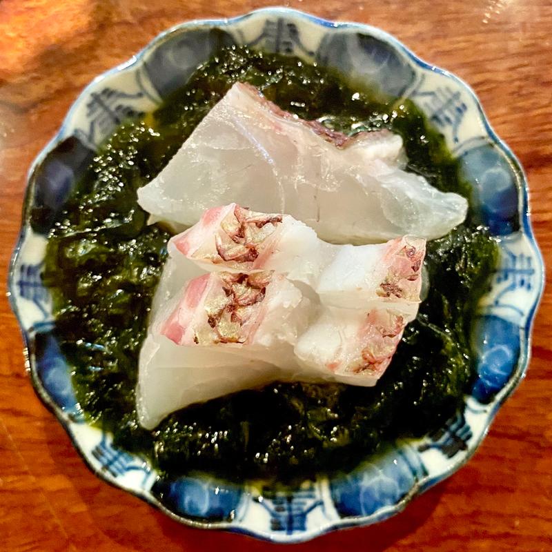 真鯛の皮霜 新物アオサポン酢(酒峰)