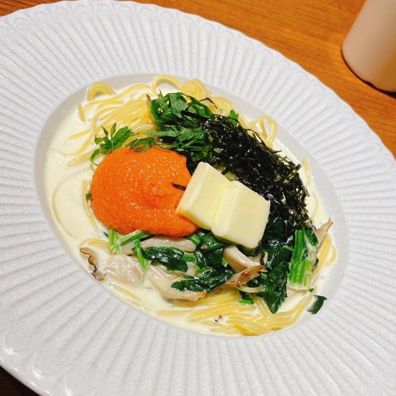 よつ葉バターと辛子明太子の和風クリームパスタ　ランチセット(ミルク＆パフェよつ葉ホワイトコージ)