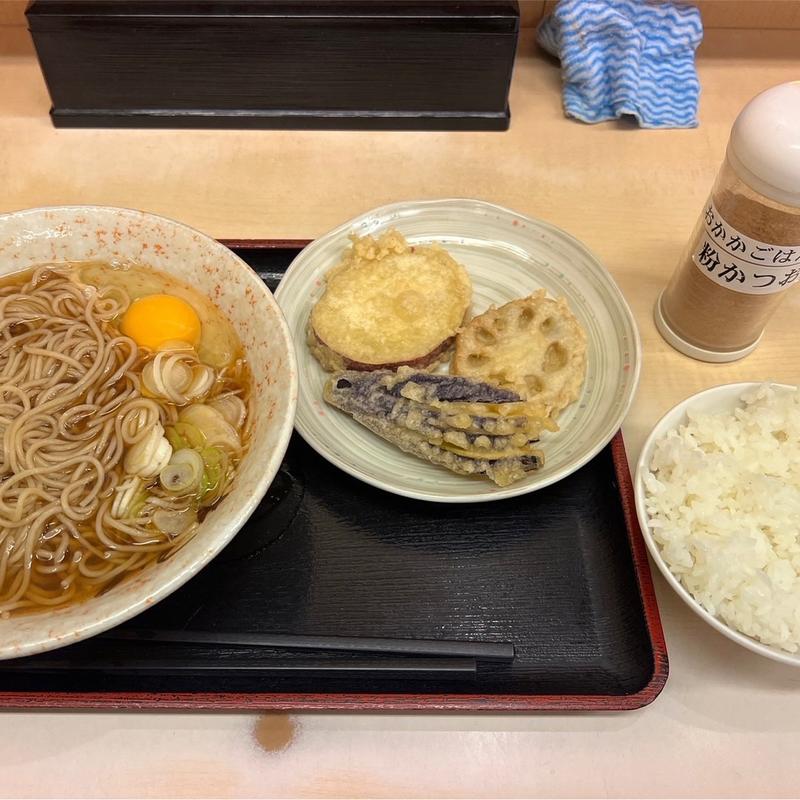 月見そば、本日の野菜天(そばよし)