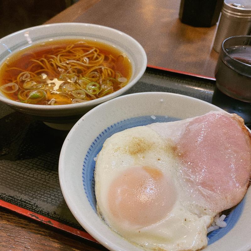 ハムエッグ丼 ＋ 半そばセット(めとろ庵 新木場店 )