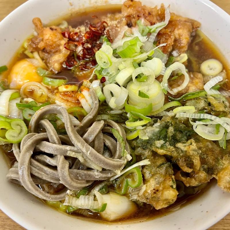太蕎麦 ゲソ天 半春菊天 生卵(一由そば )