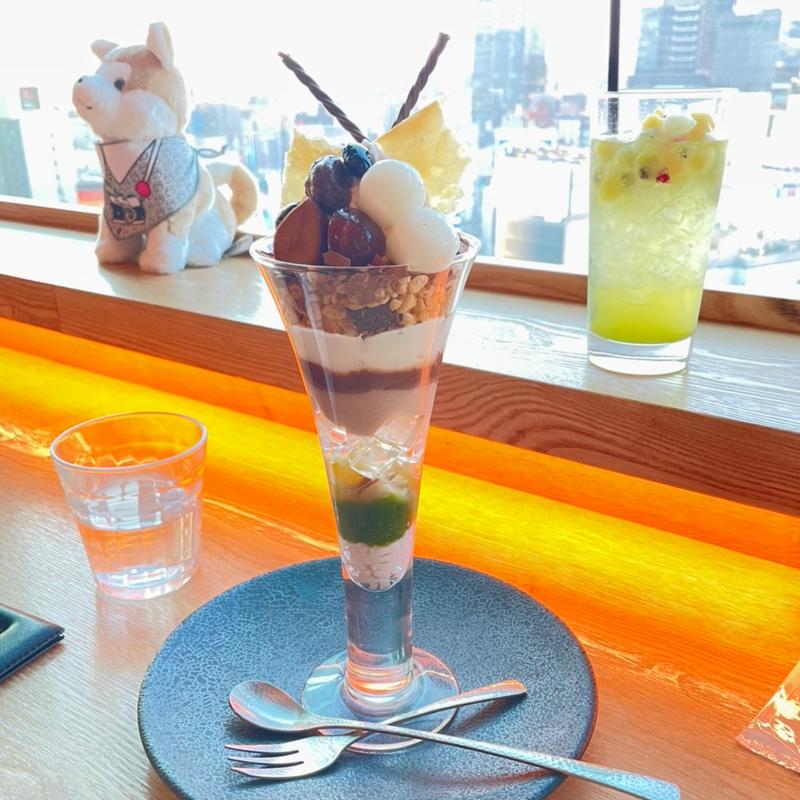 モンブラン抹茶パフェ 日本のお茶セット(神楽坂茶寮 渋谷スクランブルスクエア店)