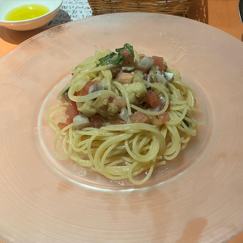 鯵と茄子の冷製パスタ(ペルドマーニ)