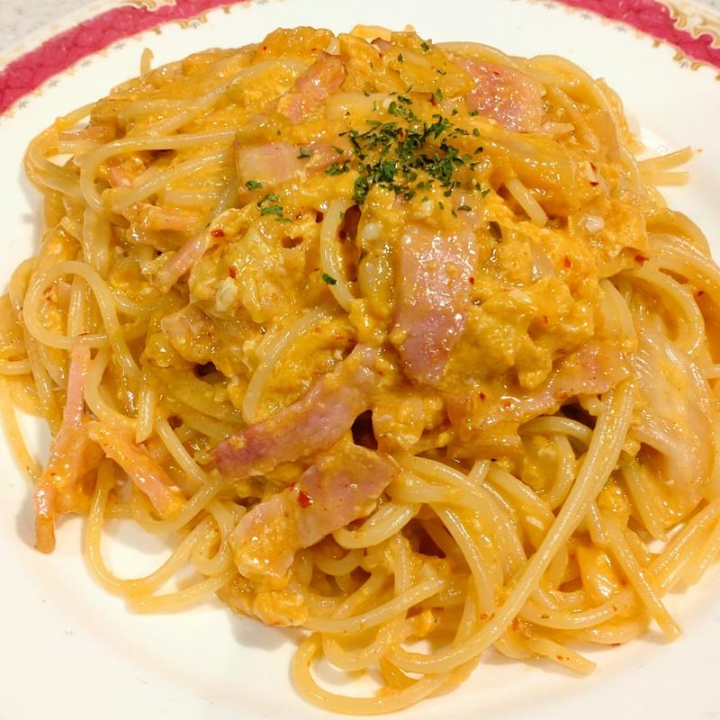 ベーコンとタマゴとキムチのスパゲッティ(ハシヤ)