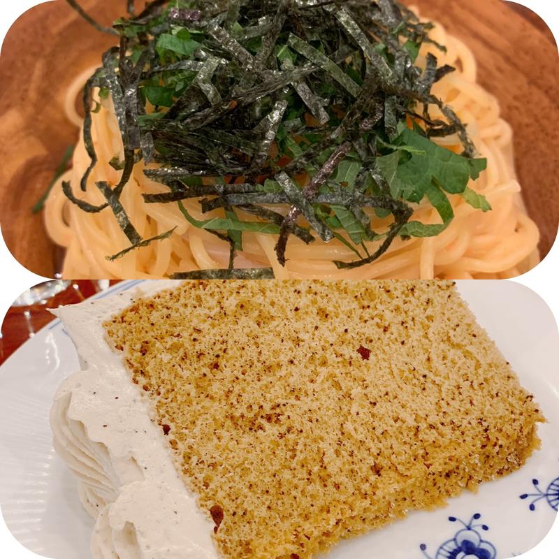 明太子と真イカのパスタとシフォンケーキセット(椿屋カフェ 北千住マルイ店)
