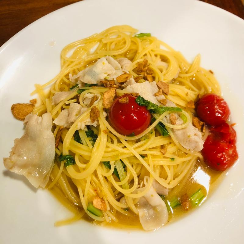 豚しゃぶと青菜の柚子胡椒パスタ(Oggi)