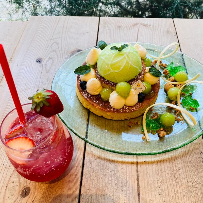 メロンとリコッタムースのパンケーキ(カフェ アクイーユ 恵比寿)
