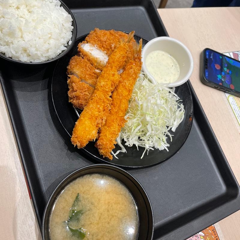上ロースかつ＆海老フライ（2尾）定食(松のや 志染店)