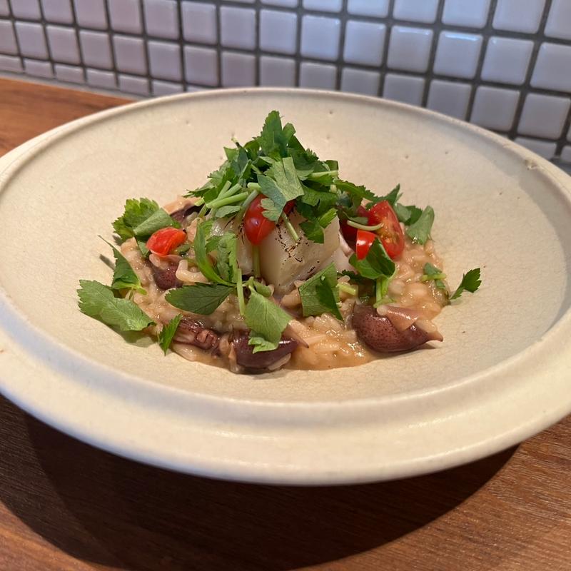 ホタルイカとミツバのリゾット　新生姜風味(清澄白河フジマル醸造所)