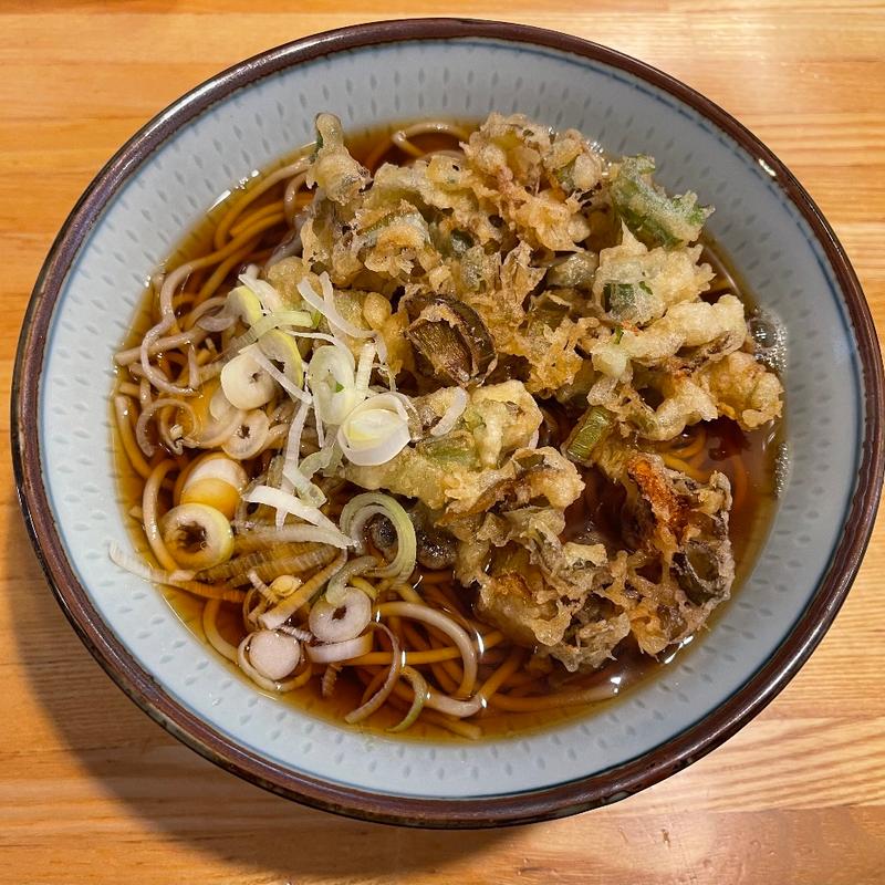 天ぷらそば（長ネギとげそのかき揚げ）(福そば )
