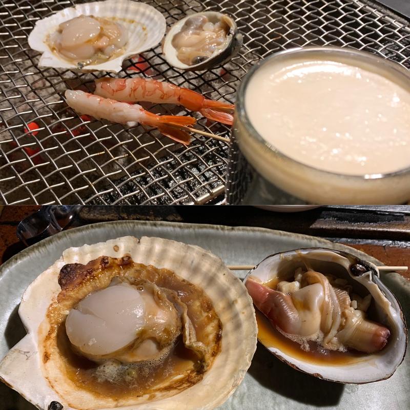 ホタテ、ホッキ、エビ焼き(炉ばた煉瓦 （ろばたれんが）)