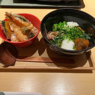 ミニ天丼と滋養宇治抹茶蕎麦(とうふ旬菜 心音)