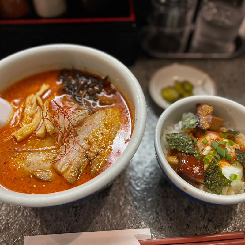 辛みそらーめん　辛玉チャーシューご飯定食(らーめん山頭火 五反田店)