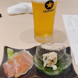 生ビールと先付け(京の四季 いろどり)