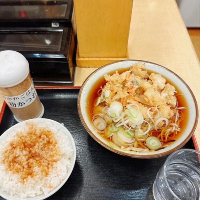 かきあげそば、半ライス(そばよし)