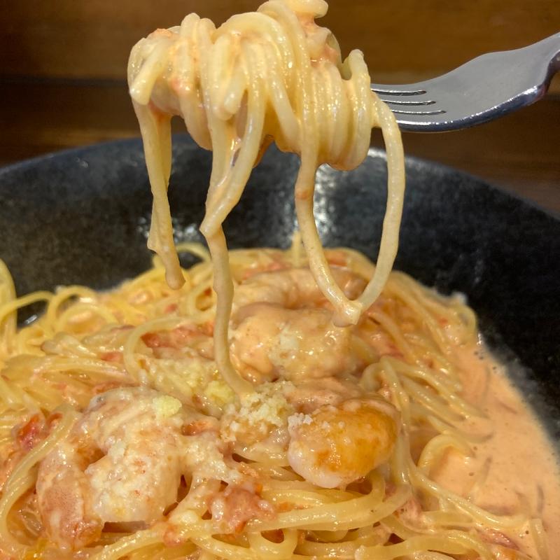 エビとトマトクリームスパゲティ大盛り(パスタ人)