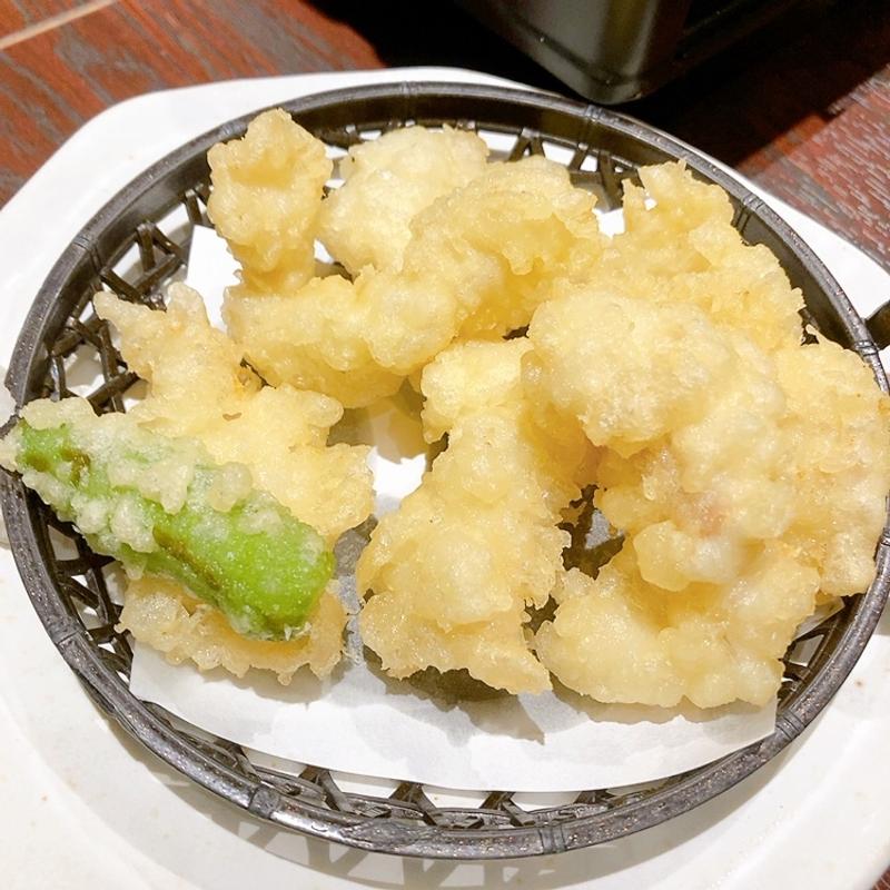 牛ホルモンの天ぷら(かき小屋 豊丸水産 広島本通り店)