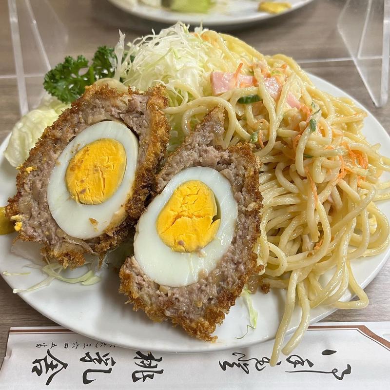 スコッチエッグライス ハムサラダ(桃乳舎)