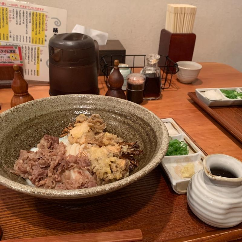 肉まいたけ天温玉ぶっかけ(踊るうどん 梅田店)