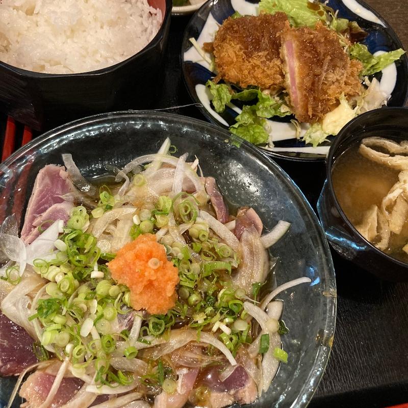 かつおのたたきとハムカツ味彩坊定食(味彩坊 阿佐谷店)