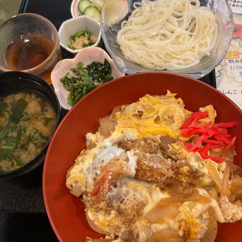 海老カツとじと三春そうめん(はつはな)