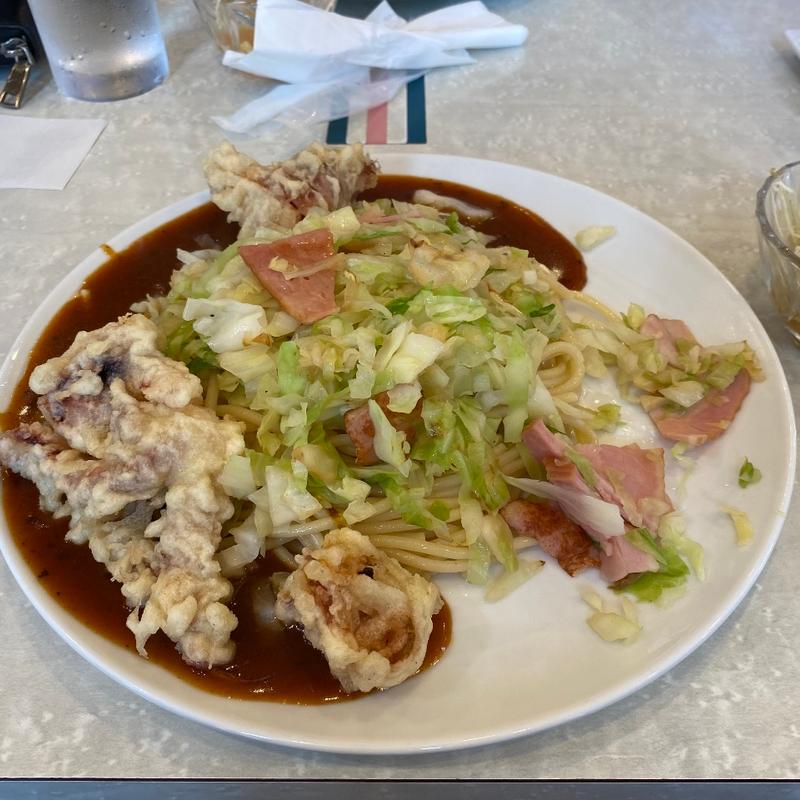 ベーコンソテー1.2倍(あんかけスパ)ゲソ天のせ(ナポリ )