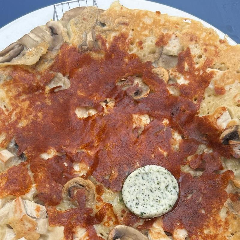 パンケーキ、マッシュルームとチキン チーズ ガーリックバター(ザ・パンケーキ・ハウス)