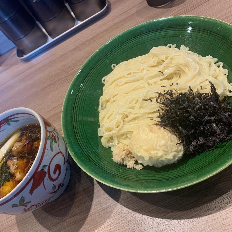 味わい鶏のつけそば　大盛り　とろ玉子天ぷら　ばら海苔　生姜(斗香庵 SHINKOTONI)