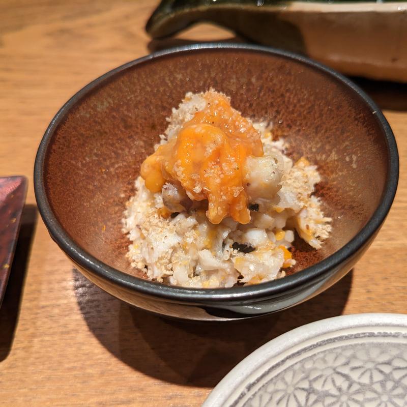 スミイカ・アオリイカゲソ、バフンウニ、ホヤ塩辛(鮨いさお)