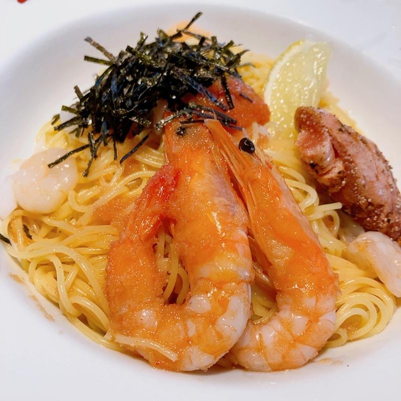 冷製カッペリーニ・炙り明太子とエビの明太子ソース(ジョリーパスタ 祇園新道店 )
