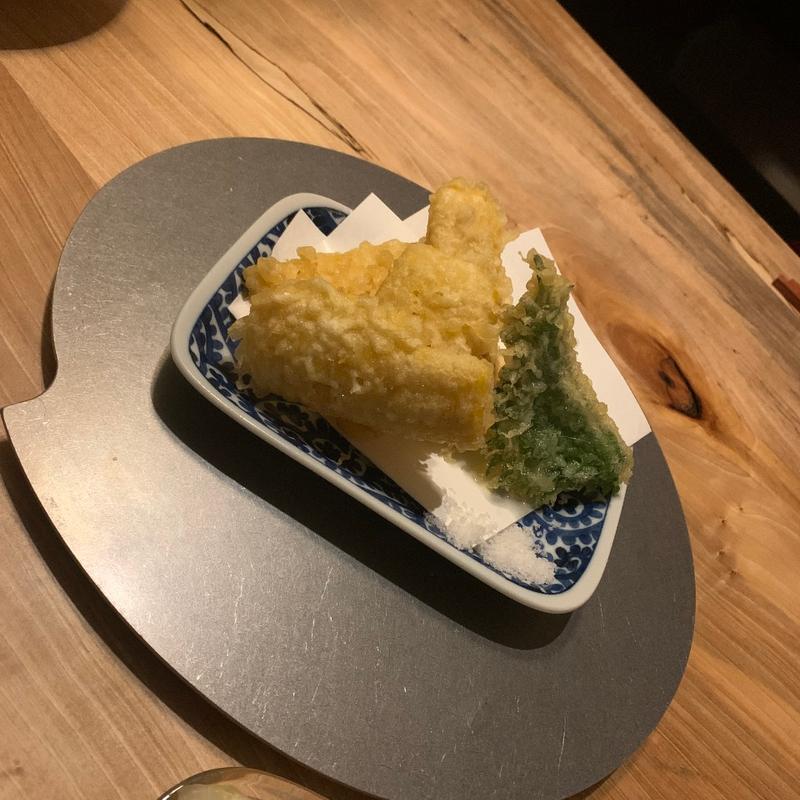 とうもろこしの天ぷら(焼鳥 納屋橋リバーサイド)