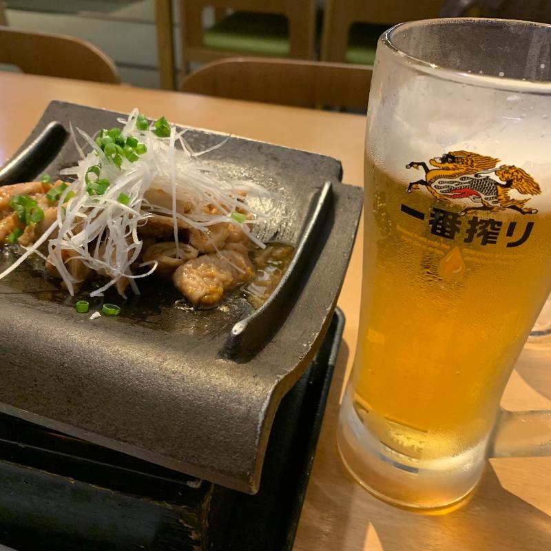 辛モツ瓦焼きと生ビールセット(おがわ温泉花和楽の湯 花音 )