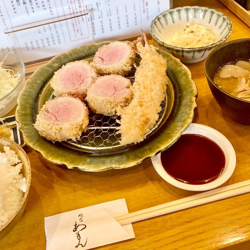 ヒレかつと海老フライ定食(豚かつ あもん)