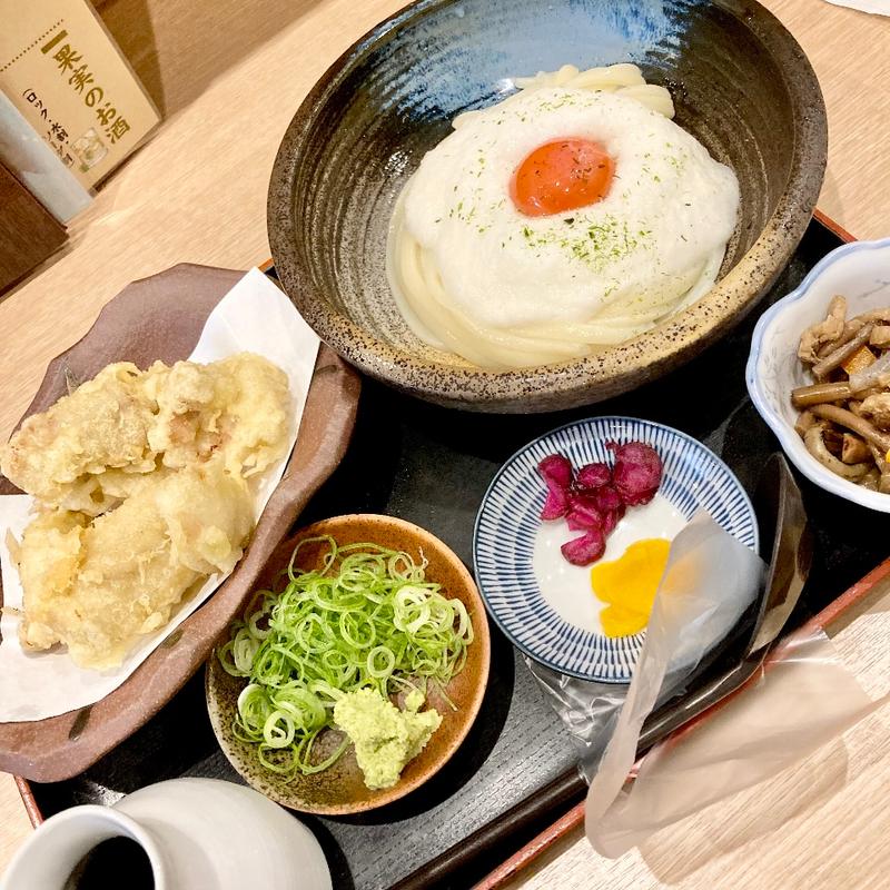 鶏天山芋とろろうどん冷(うどん花きり)