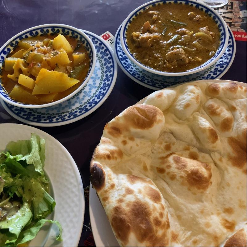 Bセットにサラダセット 野菜とチキンのカレー(ガラムマサラ)