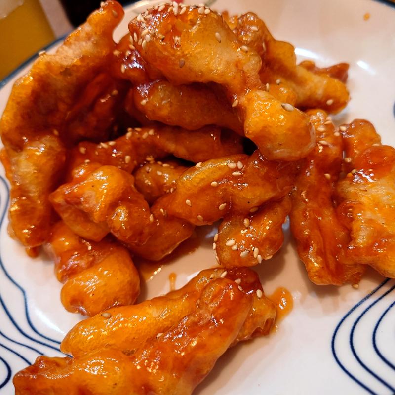 唐揚げヒレ肉の甘酢あんかけ(蘭州牛肉麺 一盛 亀戸店)