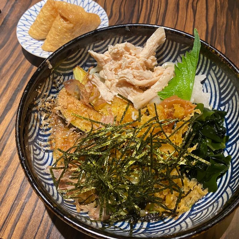 冷やし梅五目すだちかしわ天のおうどん(ささ吟 （ササギン）)