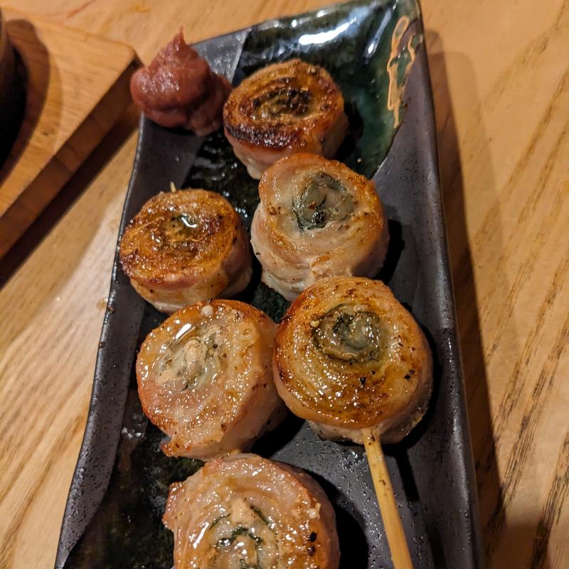 豚しそ巻き 自家製梅肉ソース（1本）(炭焼焼鳥ひのてつ小川町店 from San Diego)
