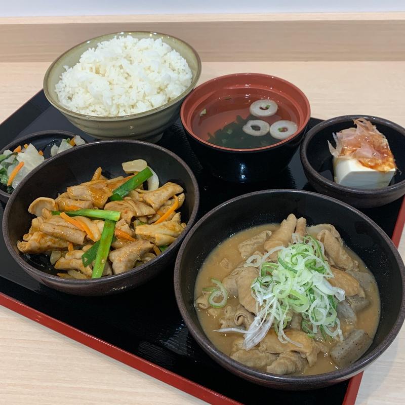 合い盛りもつ定食(ゆで太郎 もつ次郎中野坂上店)