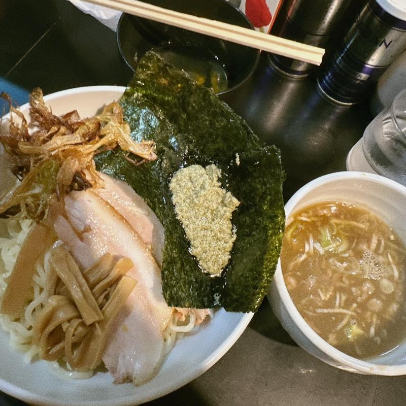 ムキ牡蠣12kgSPのつけ麺大盛り、つけ玉(一条流がんこ総本家分家荒木町)