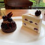 アメリカンチェリーのショートケーキとアメリカンチェリーと黒いベリーのタルト
